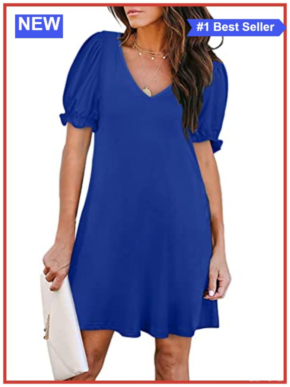 Women's Casual T-Shirt Dress Short Sleeve V-Neck Fit & Flare Mini with Pockets
